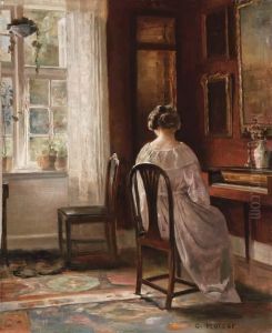 InteriaÂ¸r Med Siddende Kvinde (seated Lady In An Interior) by Carl Vilhelm Holsoe