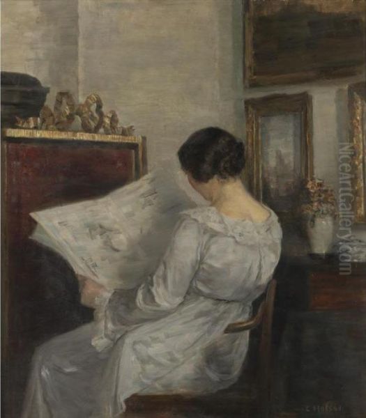 Woman Reading The Newspaper - view 1