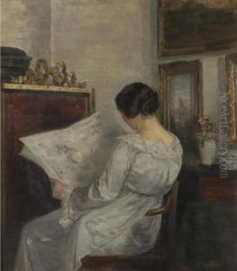 Woman Reading The Newspaper by Carl Vilhelm Holsoe