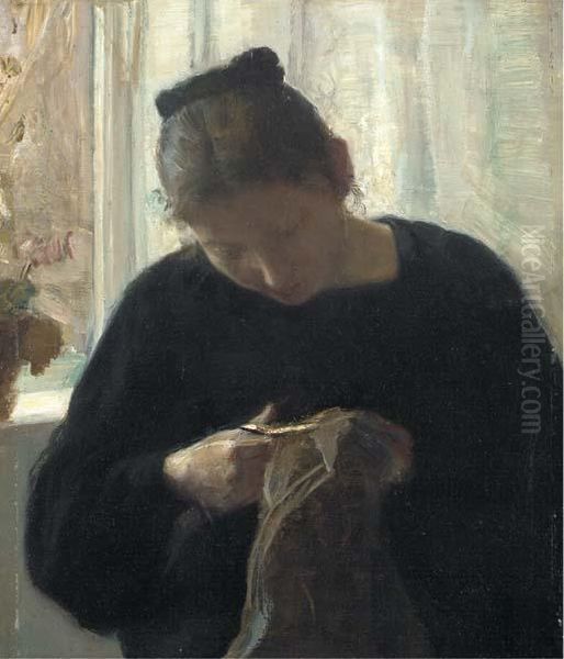A Woman At Her Needlework - view 1