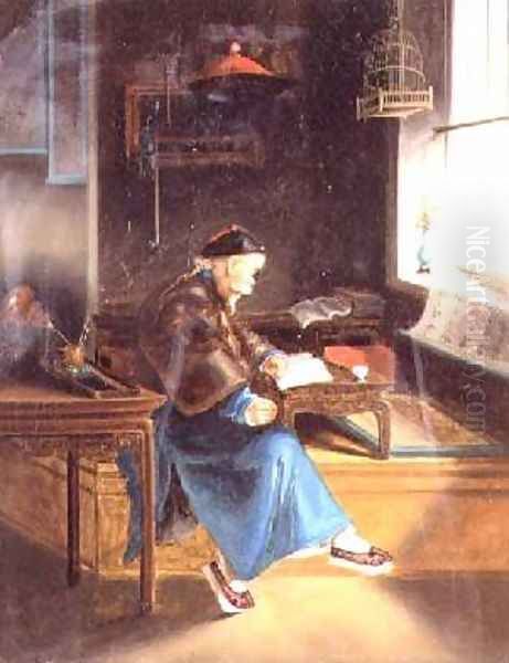 A Chinaman reading in his study - view 1