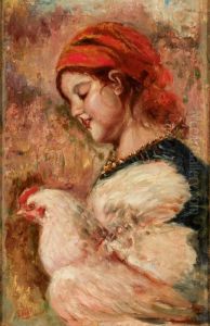 Portrait Eines Jungen Madchens Mit Henne by Irolli Vincenzo