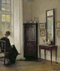 Interior with Woman Reading by Carl Vilhelm Holsoe