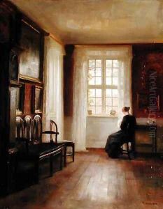 Interior with Woman Sewing