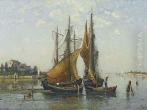 Fishing Boat In Harbour. by Louis-Aime Japy