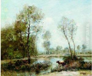 Vaches A L'abreuvoir by Louis-Aime Japy