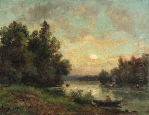 River Landscape
Oil On Board by Louis-Aime Japy