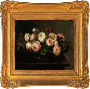 Pink Roses In A Greek Bowl On A Stone Frame