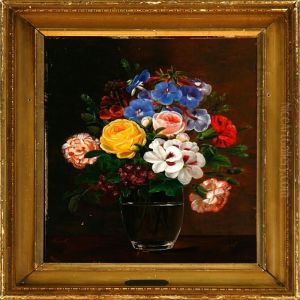 A Pair Of Still Lifes With Roses And Heartseases In A Vase On A Table by I.L. Jensen