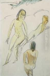 Drei Akte In Den Dunen by Ernst Ludwig Kirchner