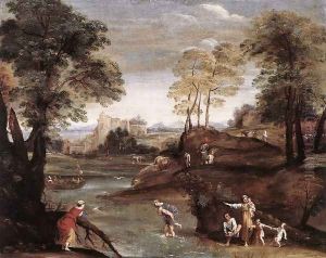 Landscape with Ford c. 1603 by Domenico Zampieri (Domenichino)