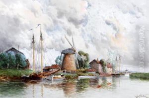 'pumping Mills Near Rotterdam' And 'near Rotterdam' by Hermanus Jr. Koekkoek