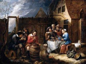 Boors Eating Drinking and Smoking outside a Cottage 1657 by Gillis van Tilborgh