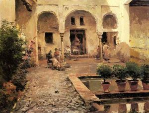 Figures in a Spanish Courtyard by Manuel Garcia y Rodriguez