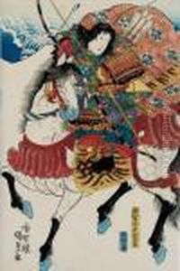 Mukan-dayu Atsumori Hoch Zu Ross Mit Pfeil Und Bogen