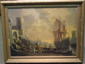 Port Of Marseille With Figures On A Quay by Charles Francois Lacroix de Marseille