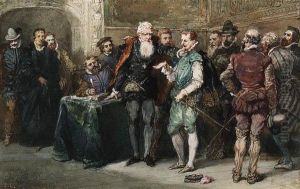 A Duel Outside The Tour De Nesle, Paris; And An Assembly by Eugene Louis Lami