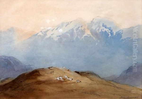 Mountain Landscape With Sheep - view 1