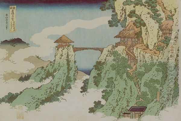 Hanging-Cloud Bridge at Mount Gyodo near Ashikaga (Ashikaga Gyodozan Kumo no kakehashi) - view 1