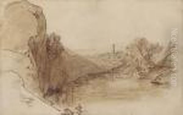 A Ruined Tower In A River Landscape - view 1