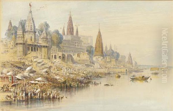 View Of The Ghats At Benares From The River Ganges - view 1