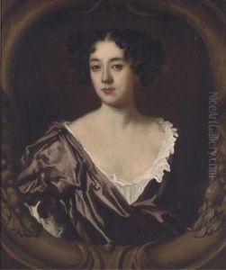 Portrait Of A Lady, Bust-length, In A Purple Dress, In A Sculptedcartouche by Sir Peter Lely
