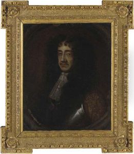 Portrait Of King Charles Ii 
(1630-1685), Quarter-length, In Armourand A Jabot, In A Sculpted 
Cartouche
