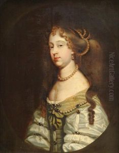 Portraitof A Lady Wearing A
String Of Pearls Around Her Neck, And Pearls Inher Hair And Dress, Bust
Length by Sir Peter Lely