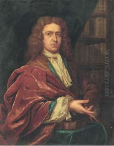 Portrait Of A Gentleman, Half-length Wearing A Long Wig And Redcoat by Sir Peter Lely