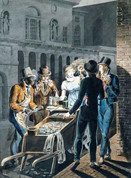 Nightlife in Philadelphia - an Oyster Barrow in front of the Chestnut Street Theater - view 1