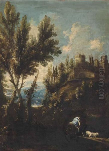 A Landscape With Cattle And A Mounted Shepherd With His Flock - view 1