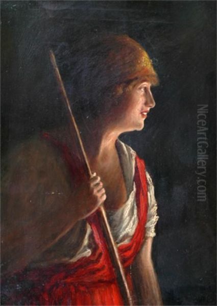 Young Lady Holding A Staff - view 1