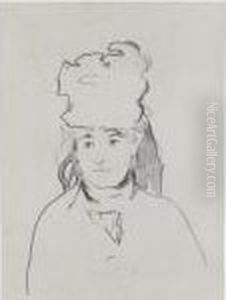 Portrait Of Berthe Morisot In Outline by Edouard Manet