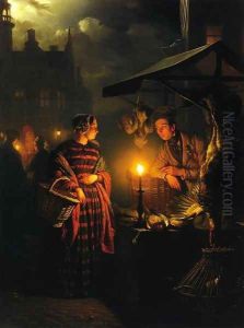 Market Place by Candlelight by Petrus van Schendel