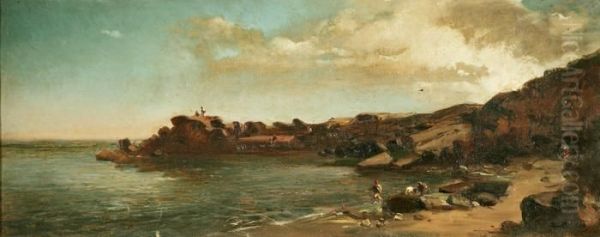 Barcelona -. Marina. Oleo Sobre Lienzo. Firmado. Medidas 22x51 Cm - view 1