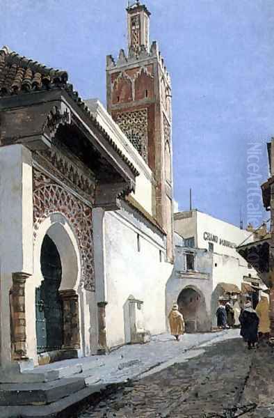 A Street Scene with a Mosque, Tangier - view 1