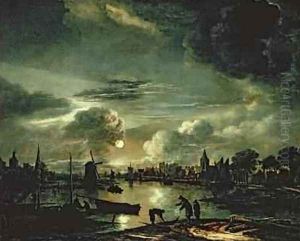 Canal Scene by Moonlight 1645-50 by Aert van der Neer