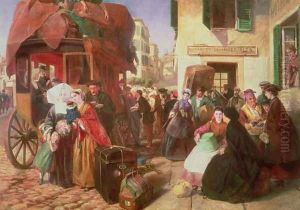 The Departure of a Diligence from Biarritz, 1862 by Abraham Solomon