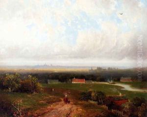 A Panoramic View Of Haaelem With Figures On A Track In Kraantje Lek In The Foreground by Pieter Lodewijk Francisco Kluyver