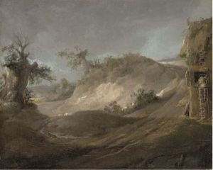 Landscape With A Figure Climbing Up To A Hay Loft, And A Pig