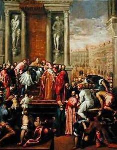 Pope Alexander III 1105-81 and Doge Sebastiano Ziani c.1102-80 Send the Young Ottone to Frederick Barbarossa c.1123-90 by Palma Vecchio (Jacopo Negretti)