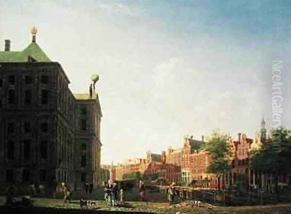A View along the Nieuwezijds Voorburgwal in Amsterdam showing the back of the Royal Palace, 1782 - view 1