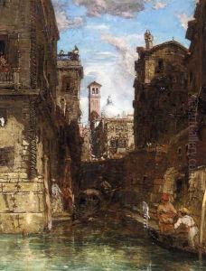A Side Canal in Cannaregio, Looking towards The Church of San Geremia