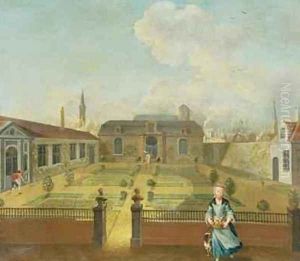 A Young Lady with her Dog in front of a Garden