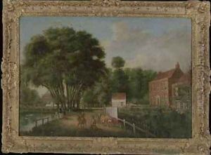 A landscape and figures by John Greenwood