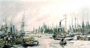 London Bridge from the Pool by William Parrott