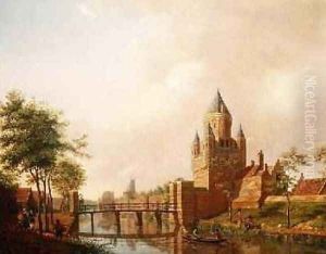 A view of the Kleine Houtpoort Small Gateway in Haarlem with the Grote Houtpoort Great Gateway in the background, 1778