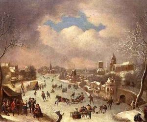 Winter landscape with a horse drawn sleigh