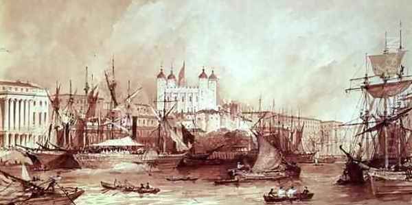 View of the Tower of London from the River Thames at Custom House, c.1840 by William Parrott