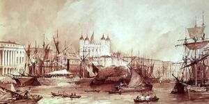 View of the Tower of London from the River Thames at Custom House, c.1840 by William Parrott